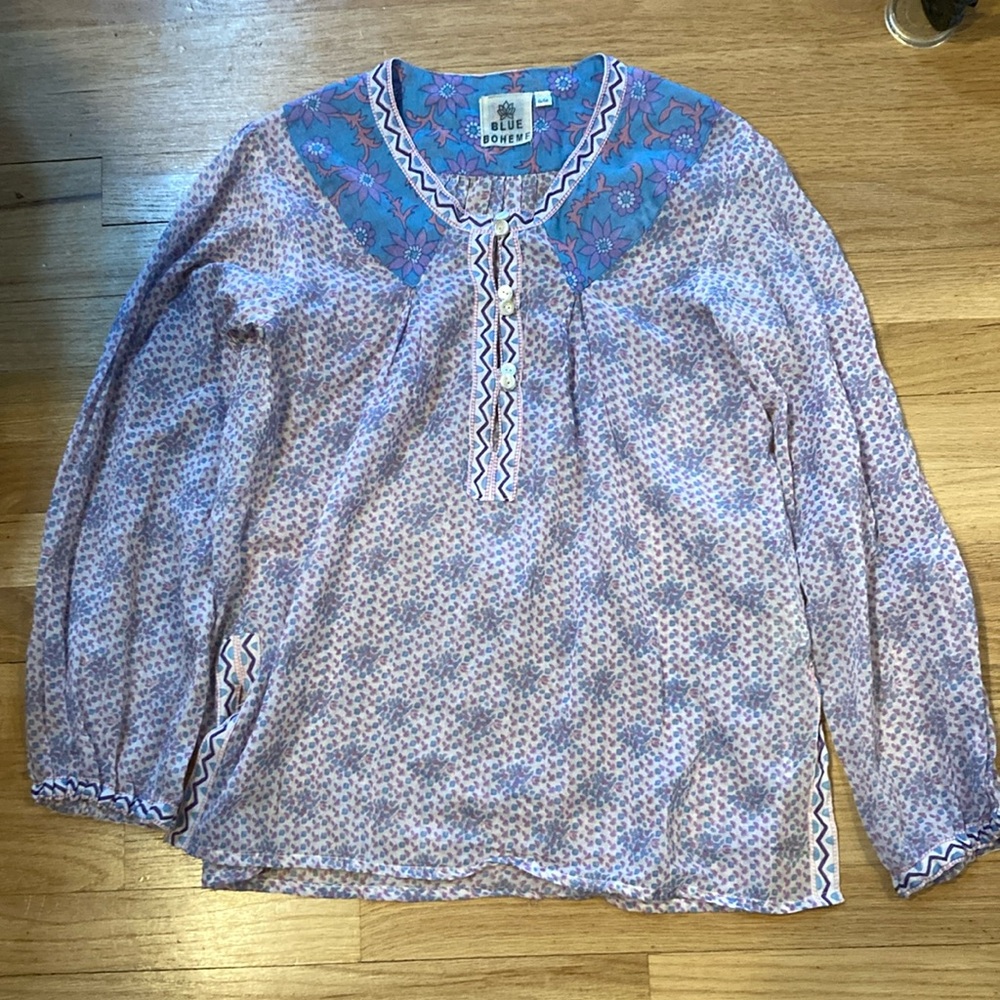 Gorgeous feminine Blue Boheme peasant top India